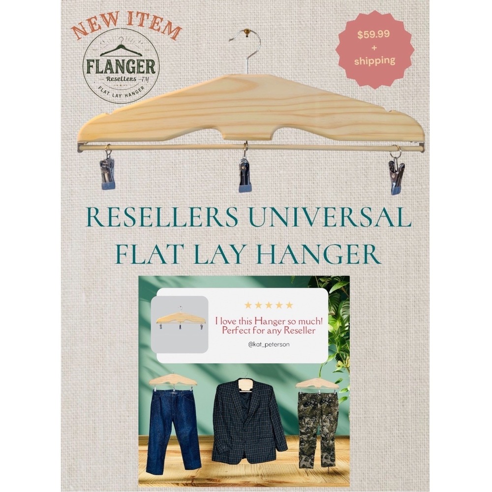 Resellers Flat Lay Hanger 23" Wooden 3 Adjustable + Movable Clips Heavy Duty NEW